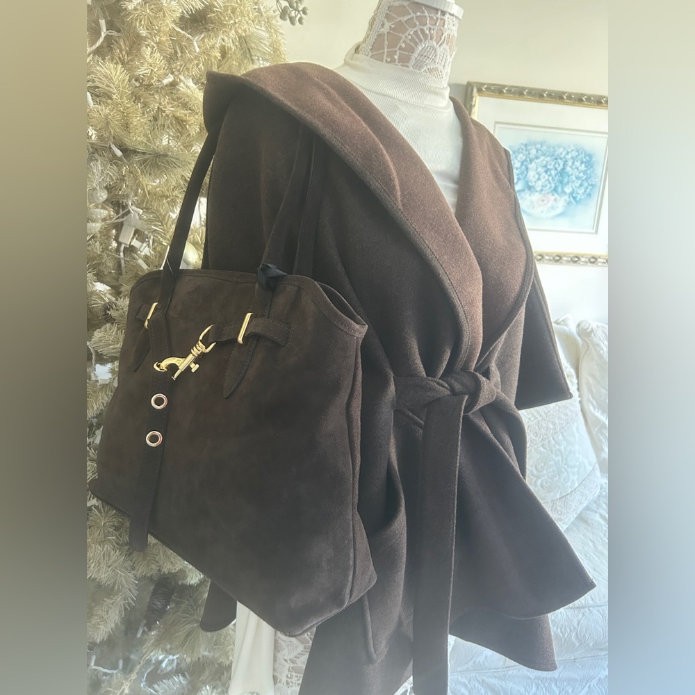 NWOT  Rachel Zoe Brown Hooded Wrap Coat - Picture 5 of 16